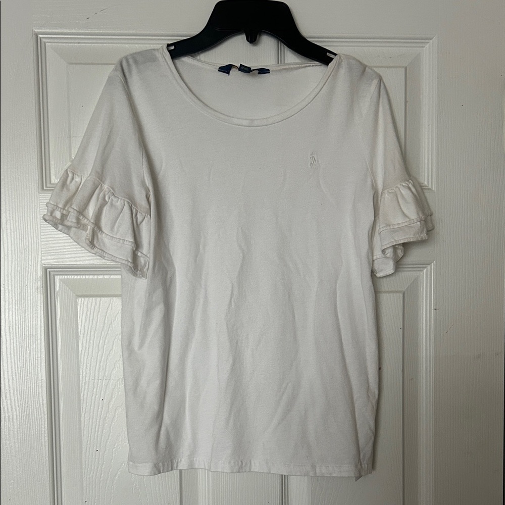 Polo Ralph Lauren White Ruffle Sleeve Tee
